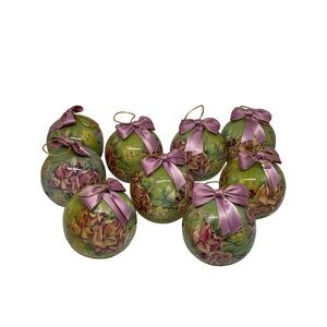 VTG Tomorrow Today 9Pc Patricia Reach Floral Christmas Ornaments Pink Ribbon 3"